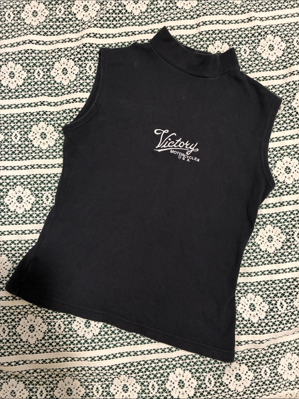 Vintage Y2K 90s Victory Motorcycles Mock Neck Tank Baby Tee Alt Biker Black